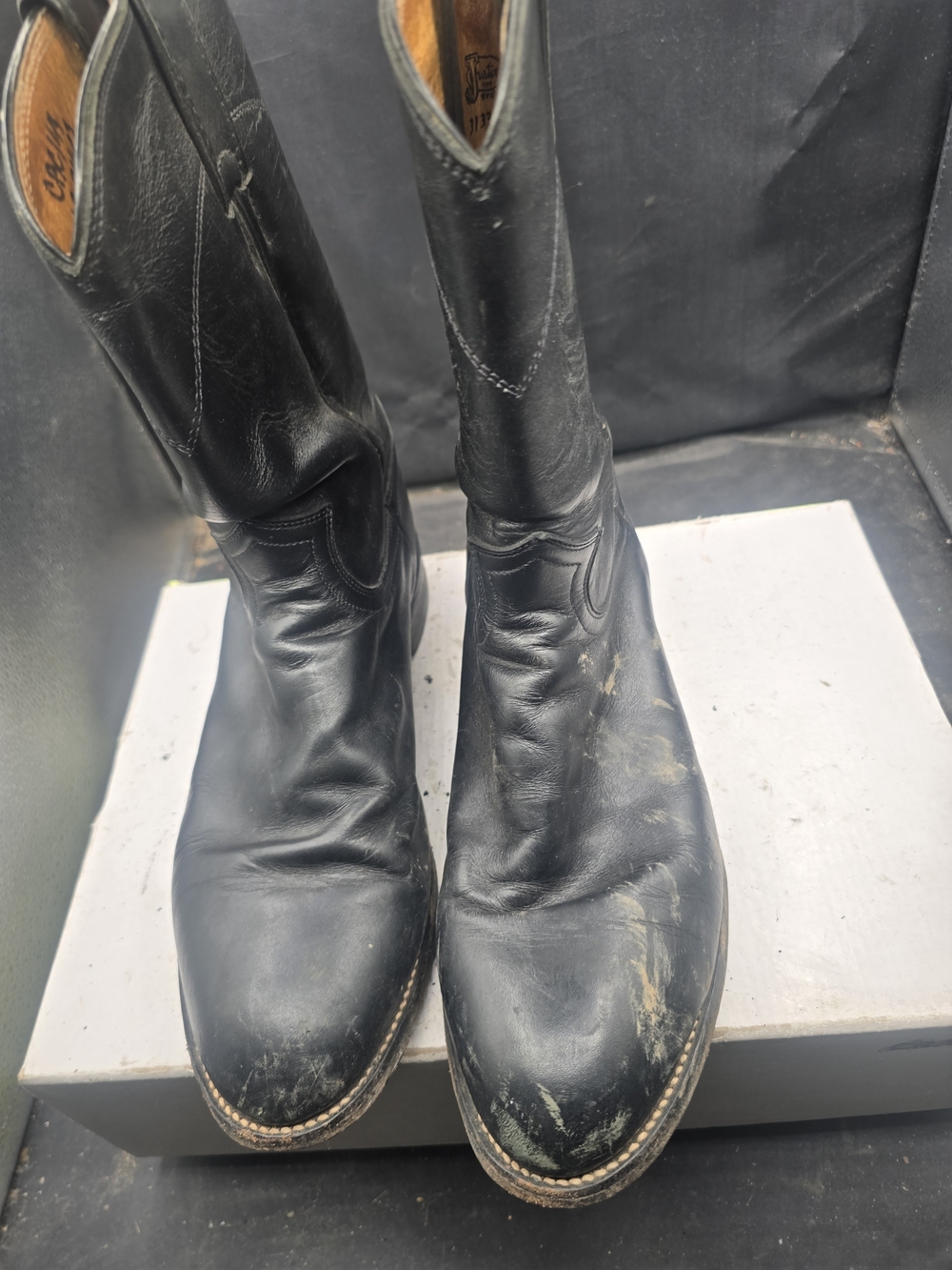 Justin Boots Black Leather Western Pull-On Boots